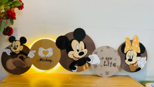 (ẢNH CHỤP) Tranh treo tường đèn led tráng gương chuột mickey 1 trang trí decor phòng bé hiện đại