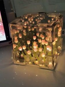 JIASHI โคมไฟกลางคืนทรงลูกบาศก์อะคริลิคทำง่ายและมีวัสดุครบถ้วน