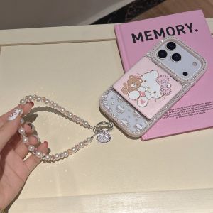 Pink Ins Style Cute Bear Kt Cat Mirror Apple 17 Phone Case New Iphone 16 pro Max Protective Cover 15 Rechargeable Mirror 17Air Protective Shell 14 Diamond Edge 13 Transparent 12