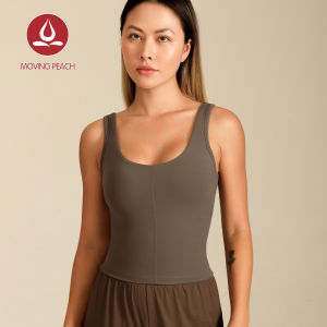 Moving Peach Sports Bra For Women U-Neck Wide Strap Sleeveless Sports Tank Top With Fixed Non-removable Bra Cups Pilates Daily wear JBB(new)