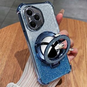 Ốp lưng điện thoại lấp lánh sạc không dây Magsafe sang trọng dành choHonor Magic 4 5 6 7 Pro X9c Smart X9a X9b X8 X8c X7b X7c mạ điện thoại có giá đỡ gương chống sốc bằng silicon TPU  Case