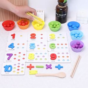 YUNLEO Kids Wooden Toy Fine Action Clipping Beads Game Color Classification Early Education Toys