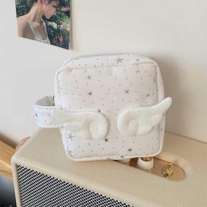 Angel Wing Silver Star Dots Pencil Case Desktop Storage Y2k Korean Style Pen Bag Stationery Storage Large Capacity Pencil Pouch