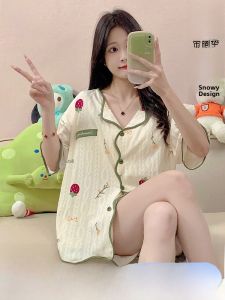 Miiow | Ice Silk Sleepwear Womens Summer Thin Pad Chest Home Clothes Set Sweet Cute Style Short Sleeve Short Pants Casual Leisure