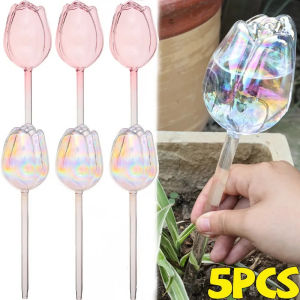 5Pcs Tulip Flower Shape Plant Water Dripper Glass Automatic Waterer Lightweight Houseplant Garden Device Drip Irrigation Supply