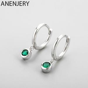 ANENJERY Green Zircon Hoop Earring for Women Fashion Classical Ear Jewelry Accessory Gifts