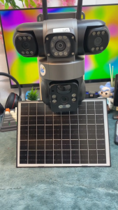 V380 PRO T6 Three Lens CCTV Camera 6MP Wireless Solar 4G SIM Card Connection 10x Zoom Full Color Night Vision Solar Outdoor Waterproof Three Screen CCTV IP Camera