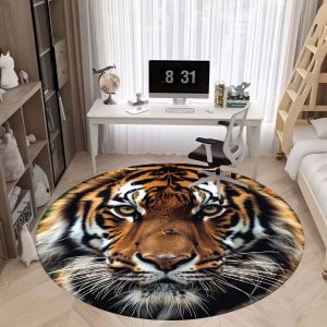 VIKAMA 3D Tiger Head Round Rug Non Slip Sound Absorbing Living Room Gaming Chair Mat Home Decor