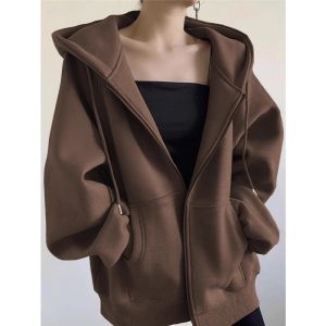 SHUQINGLAI | Fleece New Casual Loose Lazy Hooded Zipper Jacket