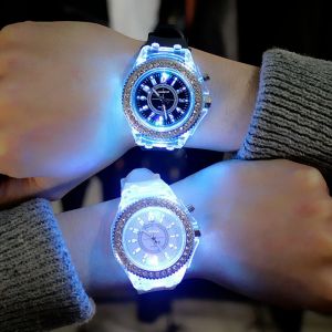 Womens LED Flash Luminous Watch Personalized Rhinestone Silica gel Child Students Lovers Jellies Boy Girl Trend Watches Light