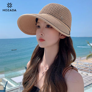 HOZADA Women Sun Cap Womens Beach Hat Sun Visor Hat Casual Knitted Sun Hats Portable Beach Cap Large Brim Cap Sun Protection Cap UV Protection Straw Hats for Summer Outdoor Travel