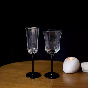 French Style Black-Stemmed Crystal Glass Champagne Cup