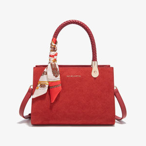 Red Wedding Handbag for Women New 2025 Daily Use Large Capacity Soft Leather Crossbody Shoulder Bag with Silk Scarf by CEYAIU