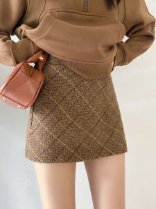 Fall Winter Plaid High Waist A-Line Mini Skirt Womens Fashion Slimming Korean Style Commute Polyester Short Skirt