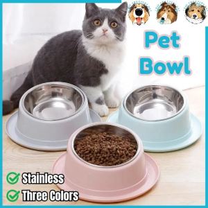 Cat Bowls Anti-Ant Food Dish Non-Skid and Non-Spill Silicone Pad with PP Stand Stainless Steel Food Water/Dispenser