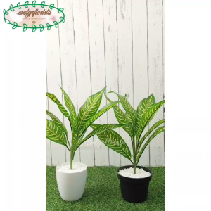 Pohon Artificial Daun Imitasi Aglonema Zebra List Kuning X9 Pot Dasar Hitam & Pot Melamine Putih Hiasan Dinding Hiasan Vertica Garden Cafe Aesthetic