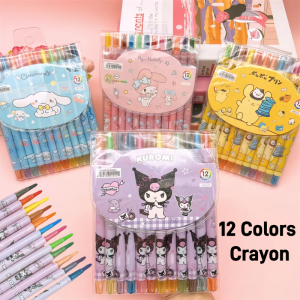 Sanrio 12 Colors Twistable Rolling Crayon Non-Toxic Not Dirty Kids Gifts Drawing Supplies