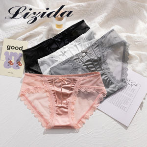 Lizida กางเกงในสตรีผ้าตาข่ายสามเหลี่ยมเอวต่ำปานกลางลูกไม้เซ็กซี่ผ้าซาตินย้อนยุคแบบบริสุทธิ์