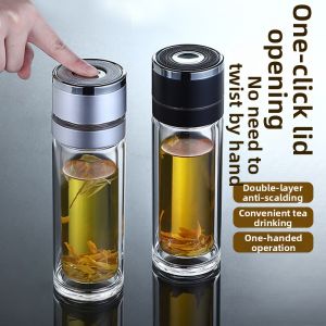 New Car-use One-click Open Double-layer Glass Tea-separated Cup
