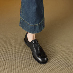 Non-Luxury Feichi Genuine Leather Low-Heel Slip-On Round-Toe Womens Flats Fashionable Comfortable Casual Shoes for Young Women