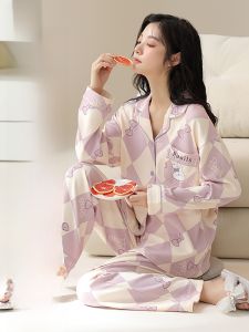 MiiOW | Bộ đồ ngủ dài tay bằng vải lụa cotton nguyên chất MiiOW dành cho nữ mùa xuân thu thoải mái dễ thương mặc ở nhà có thể mặc ngoài trời