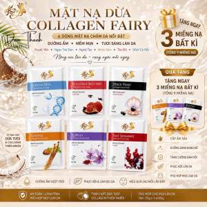MẶT NẠ DỪA COLLAGEN FAIRY 6 MIẾNG/HỘP Hỗ trợ dưỡng sáng cấp ẩm chống lão hoá (tặng thêm 3 Miếng Nạ Dừa tổng nhận 9 miếng + 1 Sữa Rửa Mặt mini + 1 Kẹp Tóc)