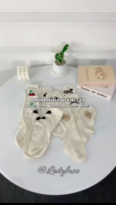 LadyLuxe - Kaos Kaki Panjang Wanita Korean Style Crew Socks Kaus Motif Cherry Pita Lucu KK019