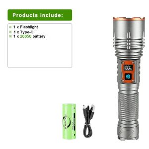 Most Powerful 300W LED Flashlight Strong Light Rechargeable Flashlight Long Range 4500M Tactical Torch Light For Fishing Hunting