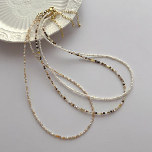 Natural water Pearl Necklace for Women Retro Style Geometric Pattern Mother-of-pearl Pendant Daily Versatile Accessory