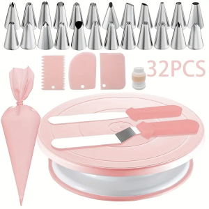 32PCS Cake Decorating Kit with TurntablePiping TipsComplete Baking Tools for BeginnersDIY FondantButtercream DIY Decorating