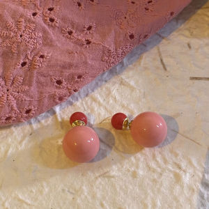 Pink ear studs versatile unique double-sided pearl earrings