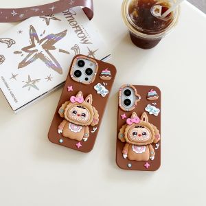 💯【Phone Case】+FREE Shipping 💯 New Cartoon 3D Brown Labubu Stretch Bracket Suitable For iPhone 11 12 13 14 15 16 Pro Max 14 15 Plus Phone Case Silicone Anti Fall Shockproof Cover