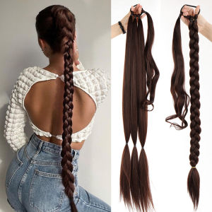 DIY Ponytail Extensions Synthetic Boxing Braids Ponytail Hair Rope For Women High Temperature Fiber Natural Long Ponytail with Hair Tie Rubber Band Hair Blonde Black Natural Hairpiece
