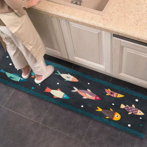 Thickened Kitchen Long Strip Mat Anti-Slip Cartoon Door Mat Home Use Rug Oil Absorbent Dirt Resistant Foot Pad Liner Floor Mat