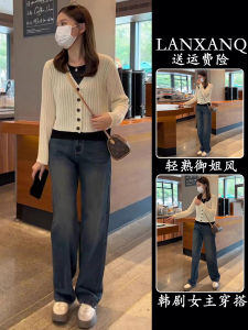 ชุดเดรสสั้นแขนยาวสไตล์เกาหลีฤดูใบไม้ร่วงปี 2025 แฟชั่นสำหรับผู้หญิงไซส์เล็ก เอวสูง ชุดยีนส์และเสื้อตัวบน