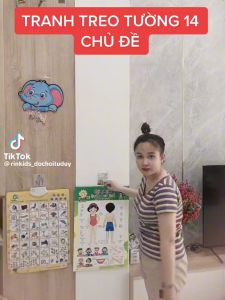 [Rẻ vô địch] Bộ Tranh treo tường song ngữ 14 chủ đề cho bé (7 tờ 2 mặt) - loại lớn