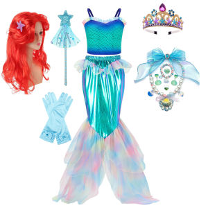 Disney ภาพยนตร์ Little Mermaid เครื่องแต่งกายเล่นไอเดียวันเกิด Princess Ariel Party Dress up 2 ชิ้นชุด Purim เทศกาลเครื่องแต่งกาย Frock