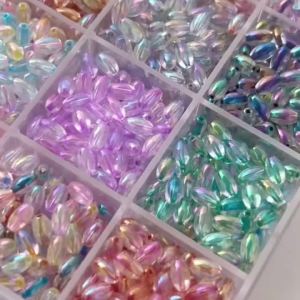 270pcs 4x7mm Oval Shape Glass Seed Beads Colorful Dye Core Loose Spacer Beads For DIY Bracelets Keychain Jewelry MakingMaterials