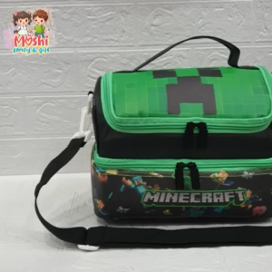 Lunch Bag Makan 2 Susun Minecraft Mata Hitam / Tas Bekal Makan Anak Selempang Motif Minecraft/ Lunch Bag Selempang Anak Laki-Laki/ Tas Makan Anak Tenteng Minecraft