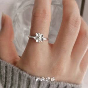 999 Pure Silver Sakura Ring Fresh Sweet Personality Forest System High-End Sensation Adjustable Open Ring for Women