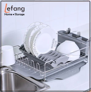 Lefang Kitchen Detachable Stainless Steel Dish Rack Kitchen Sink Organizer and Drainboard Set Large Capacity Dish Drainer