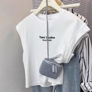 Stylish Niche Style Pure Cotton Shoulder Sleeveless Vest T-shirt Female Summer Loose Leisure All-Matching Flying Sleeves Tops Tide
