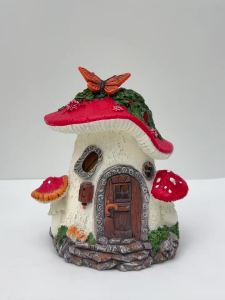 Solar Fairy Mushroom House Garden Statue with LED Lights Waterproof Resin Fairy Cottage Outdoor Yard Patio Lawn Decor Gift