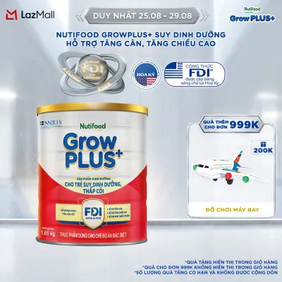 Sữa bột Nutifood GrowPLUS+ Suy Dinh Dưỡng (Đỏ) - Hỗ Trợ Tăng Cân Tăng Chiều Cao (Lon 165 Kg)