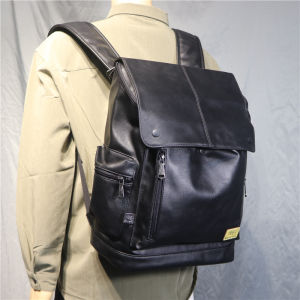 Three-BOX กระเป๋าเป้ผู้ชายสไตล์เกาหลีกระเป๋าหนังสือนักเรียนจุได้เยอะแบบลำลองกระเป๋าหนัง PU แฟชั่นสำหรับทั้งผู้ชายและผู้หญิงอินเทรนด์