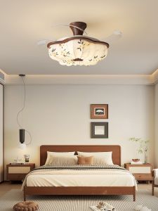 French Vintage Fan Light Invisible Acrylic Lampshade Eye Protection Living Room Bedroom Iron Art Remote Control Ceiling Fan