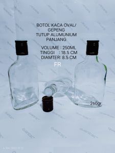 Botol kaca gepeng 200ml botol oval 250ml tutup segel alumunium panjang