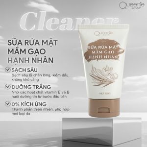 Sữa rửa mặt mầm gạo hạnh nhân  Queenie skin  chính hãng 120ml với thành phần mầm gạo tươi vitamin E và B3 hạnh nhân giúp làm sạch sâu mà không sợ khô da  giúp da thông thoáng mịn màng  và trẳng sáng da ngừa mụn