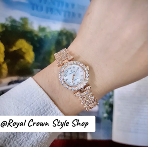 นาฬิกาผู้หญิง Royal Crown ( แท้100%) นาฬิกาประดับเพชรสีเงิน&สีโรสโกลด์หน้าปัดขาวมุกสวยหรูระบบถ่านกันน้ำจัดส่งพร้อมกล่องครบมีบัตรับประกัน1ปี