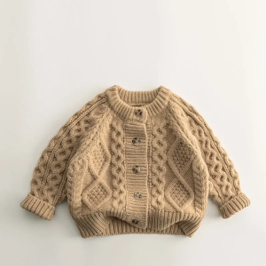 Autumn Childrens Clothes Sweater Knit Cardigan Warm Thickened Jacket Boys Solid Color Sweater Coat Baby Coat Girls Cardigan Swe